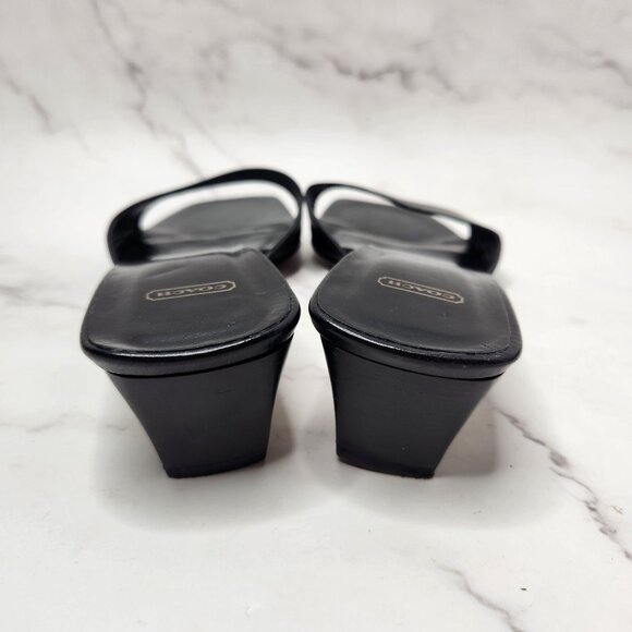 Coach Black Leather Kitten Heel Black Slide Sandals Heels Y2K 90s Women's 7.5 - Picture 4 of 9